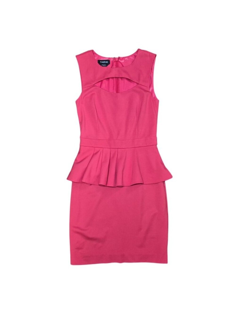 Bebe Womens Coral Red Peplum Sheath Dress XS Sleeveless Back Zip Cocktail.